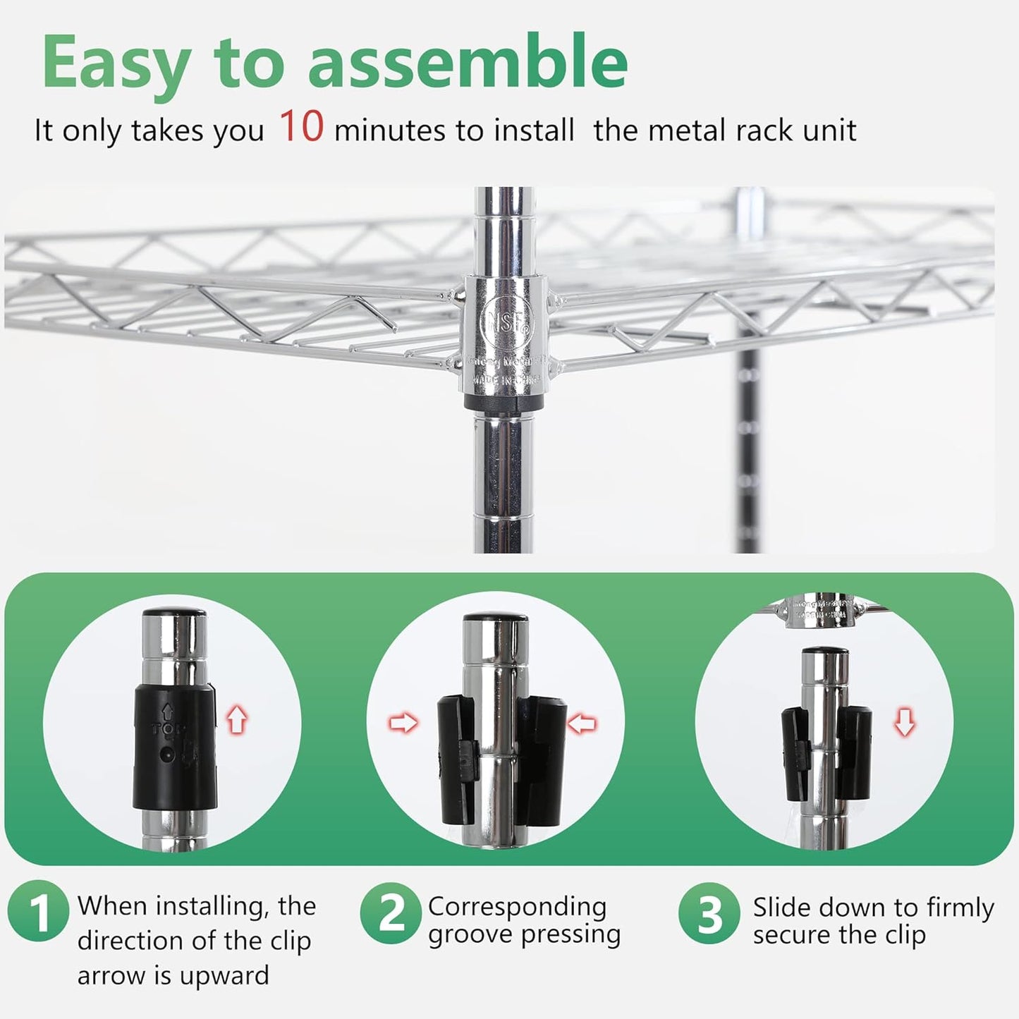 FDW 5 Tier Wire Shelving Adjustable Metal Shelves 17L x 12W x 48H NSF Pantry Shelves Storage Rack Shelving Units for Kitchen Garage Small Places Commercial,Chrome