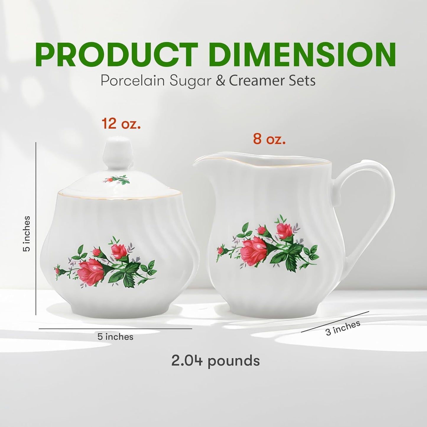 Sugar and Creamer Set - Porcelain Sugar and Creamer Floral Vintage Tea Set with Gold Trims & Embossed Swirls - Exquisite Fine China Tea Set for Parties & Celebrations - Vintage Rose Set by Lynns