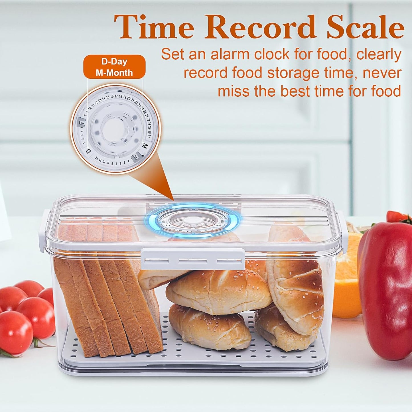 Bread Box for Homemade Bread Boxes for Kitchen Counter Airtight, Time Recording Bread Storage Container with Lid, Bread Containers Storage Airtight Loaf Bread Keeper, Large, White