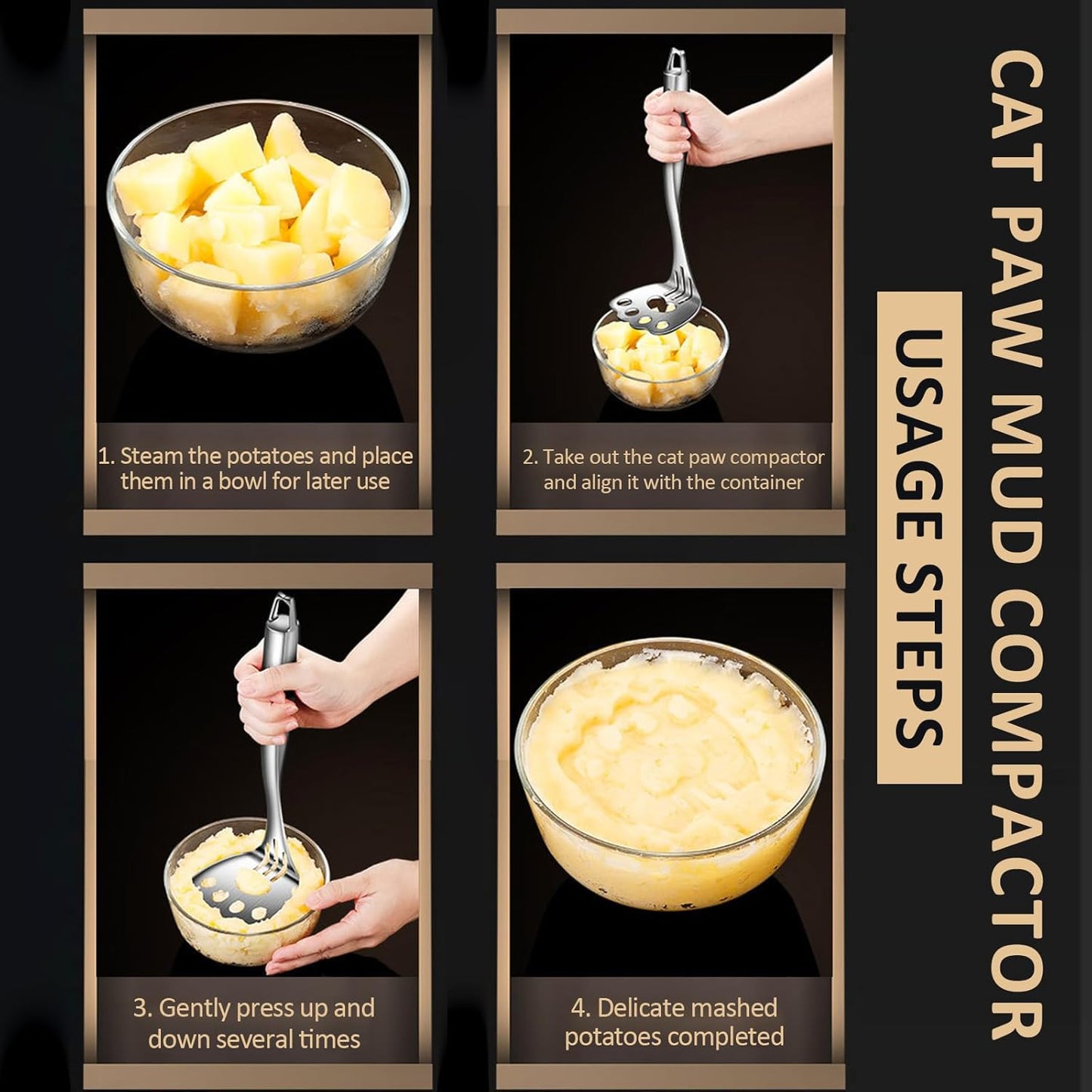 Mashed Potato Masher, Bean Smasher with Stainless Steel Handle, Heavy Duty Meat Masher Triturador de Papas para Pure, Suit for Potato, Guacamole, Fruits, Avocado, Bean and More