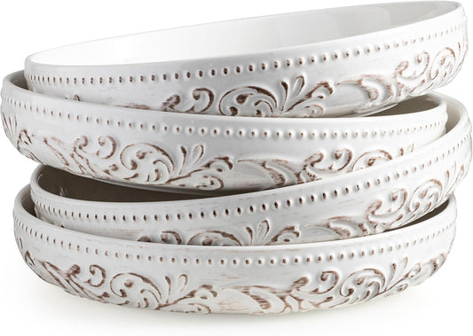 YHOSSEUN 9.75" Large Pasta Bowls, 50 OZ Salad Bowl Ceramic Serving Bowls Set of 4, Wide and Shallow Kitchen Bowl Plates Pasta Plates, Antique Morning Glory