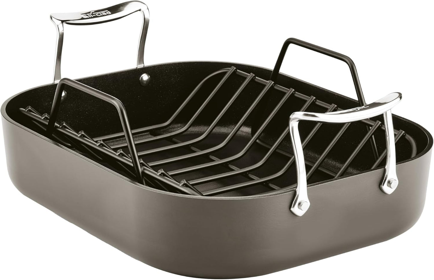 All-Clad Essentials Hard Anodized Nonstick Roaster with Rack 11x14 Inch Oven Broiler Safe 500F Roaster Pan, Pots and Pans, Cookware Black