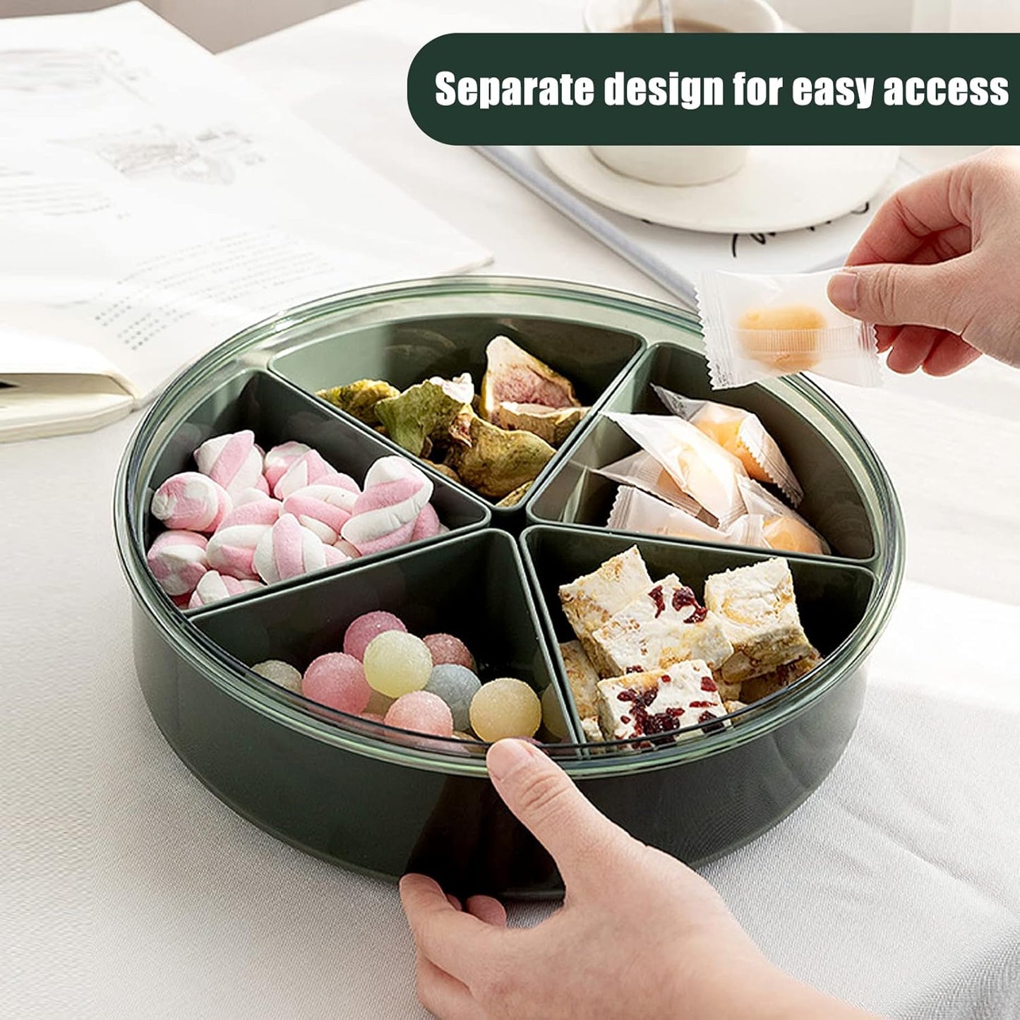 Divided Serving Tray with Lid, Removable Divided Platter Snack Box, Food Storage Charcuterie Containers with 5 Compartments for Christmas Party, Veggies, Snack, Fruit, Nuts, Candy, Cracker, Chip