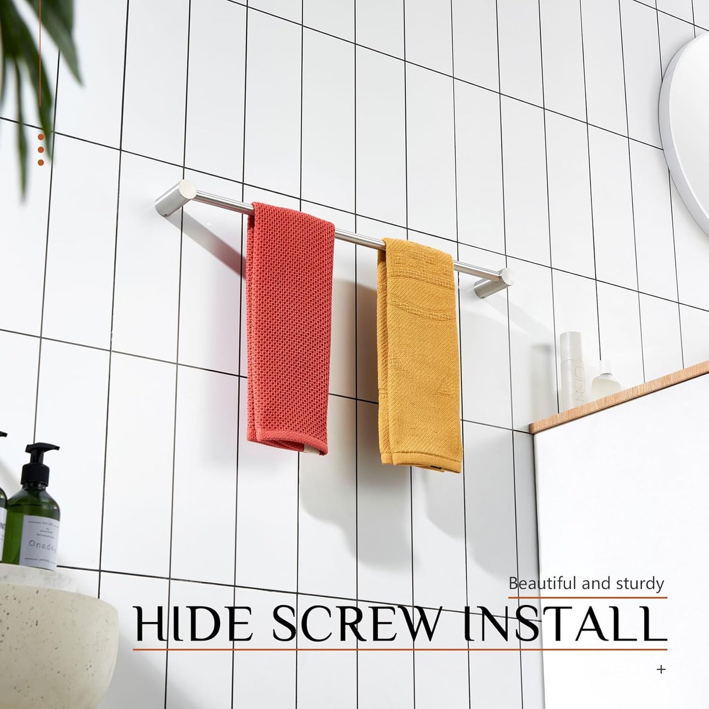 KOKOSIRI Towel Bar Brushed Nickel 24-Inch Bathroom Towel Holder Single Rack Bathroom Hardware Accessories Wall Mounted Stainless Steel, B4007BR-L24