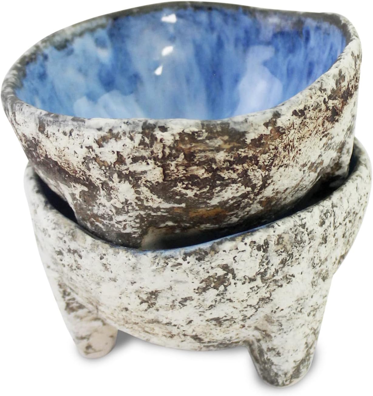 roro Artisan Crafted Blue-Gray Ceramic Dip | Suace Molcajete Bowls, 3-Legged Stoneware 4-Inch Diameter, Set of 2