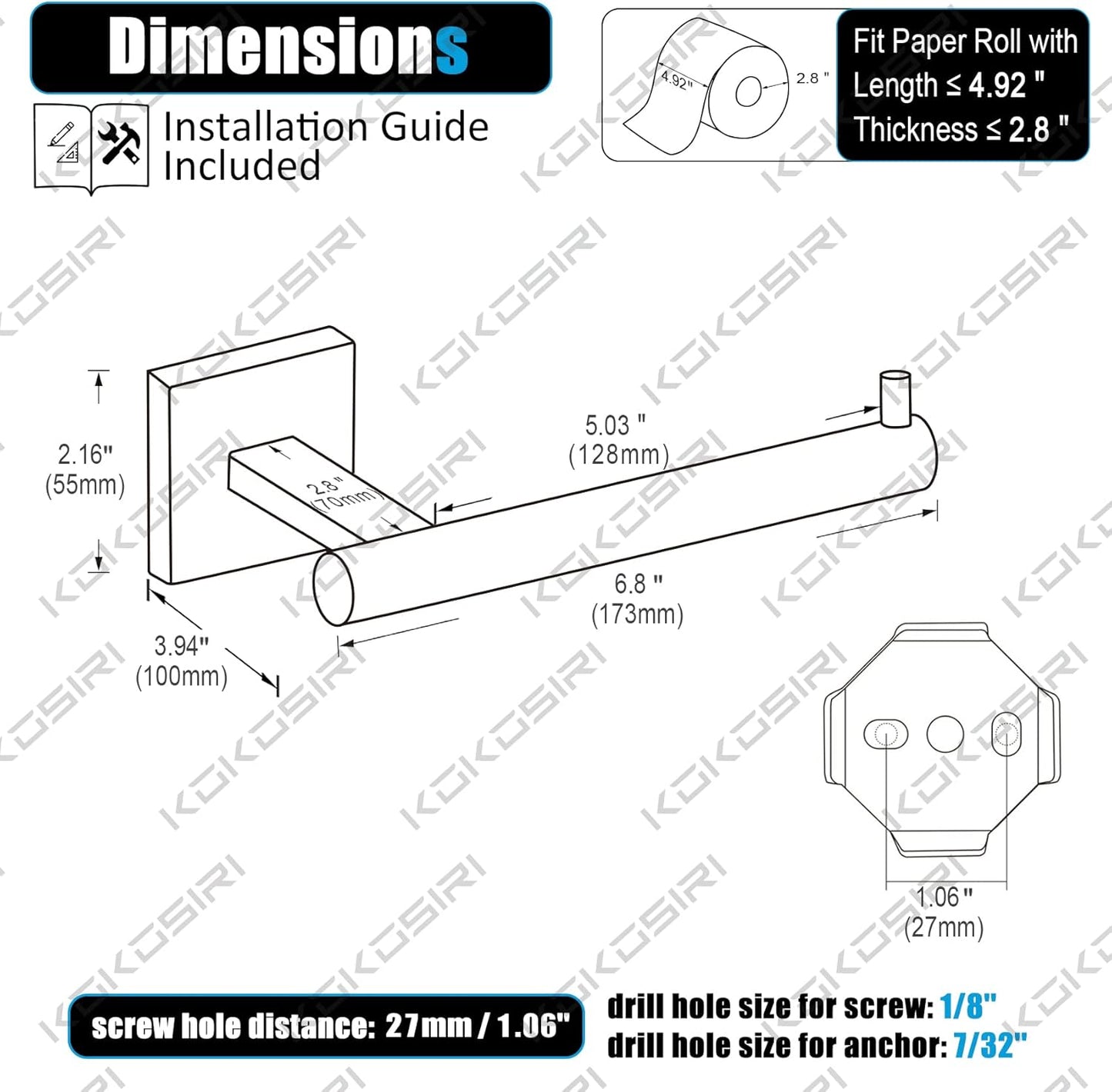 KOKOSIRI Toilet Paper Holder for Bathroom Toilet Roll Holder Hold Mega Rolls Polished Chrome Stainless Steel B2005CH