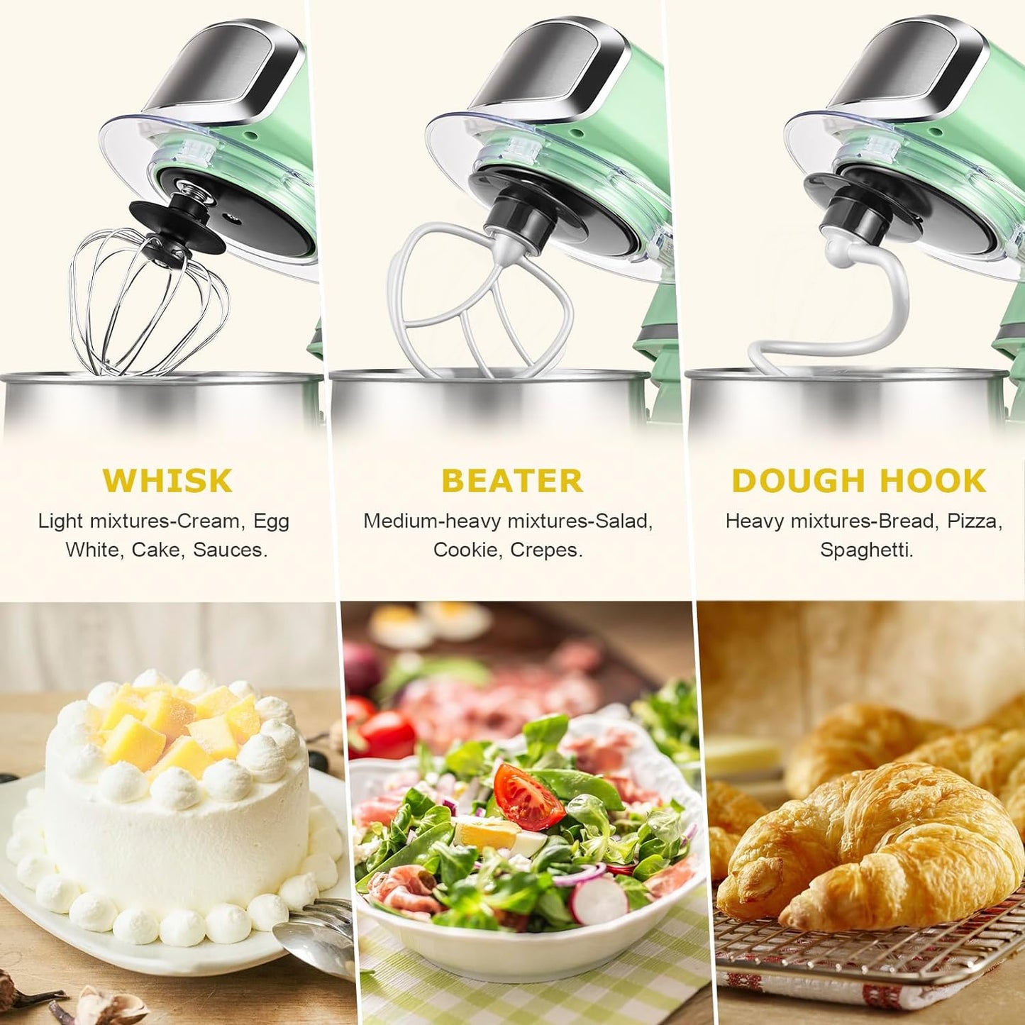 Kitchen in the box Stand Mixer,3.2Qt Mini Electric Food Mixer,6 Speeds Portable Lightweight Kitchen Mixer for Daily Use with Egg Whisk,Dough Hook,Flat Beater (Green)