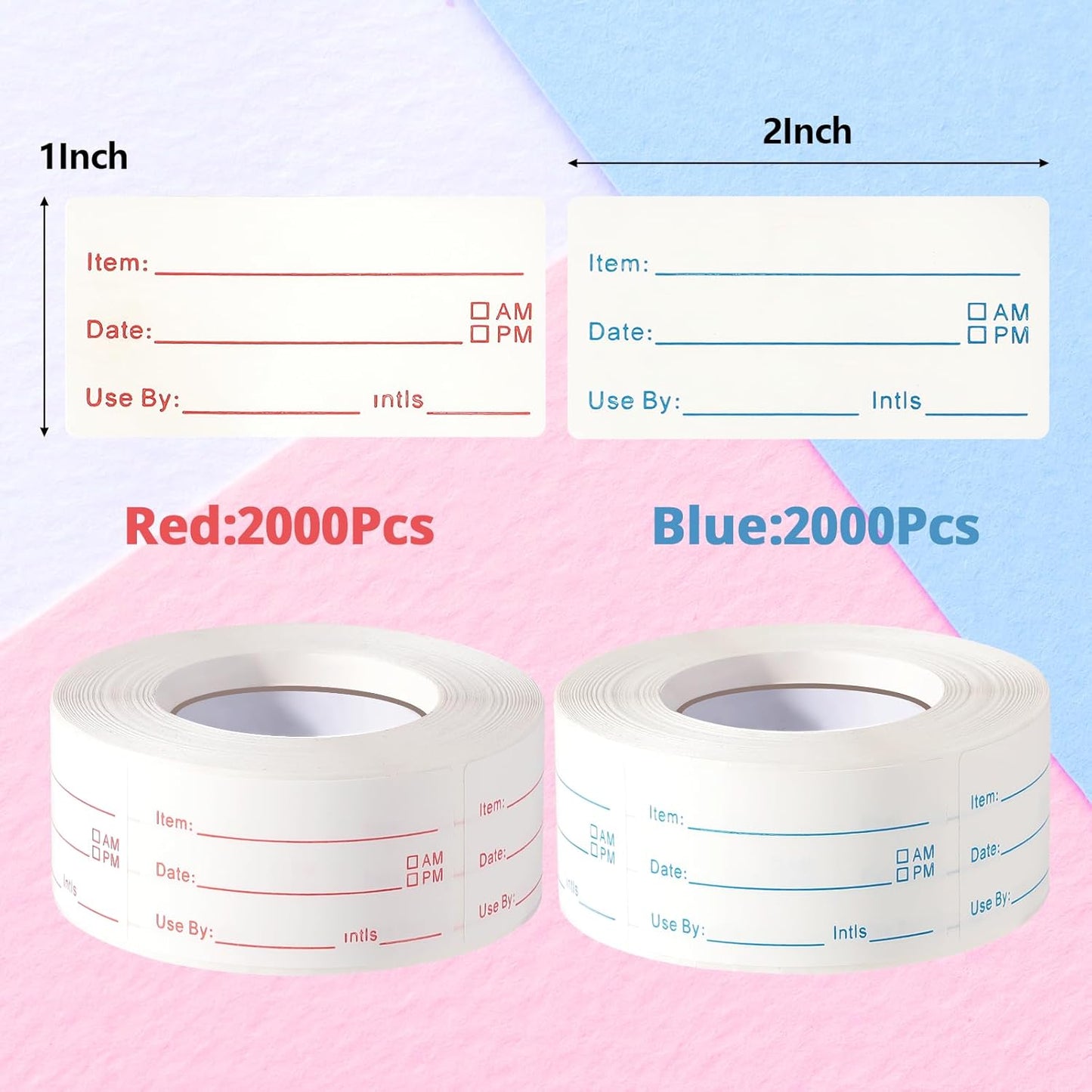 8 Rolls 4000 Pieces Removable Food Labels, 1 x 2 Inch Date Stickers for Freezer, Refrigerator Food Containers - Easy to Write On