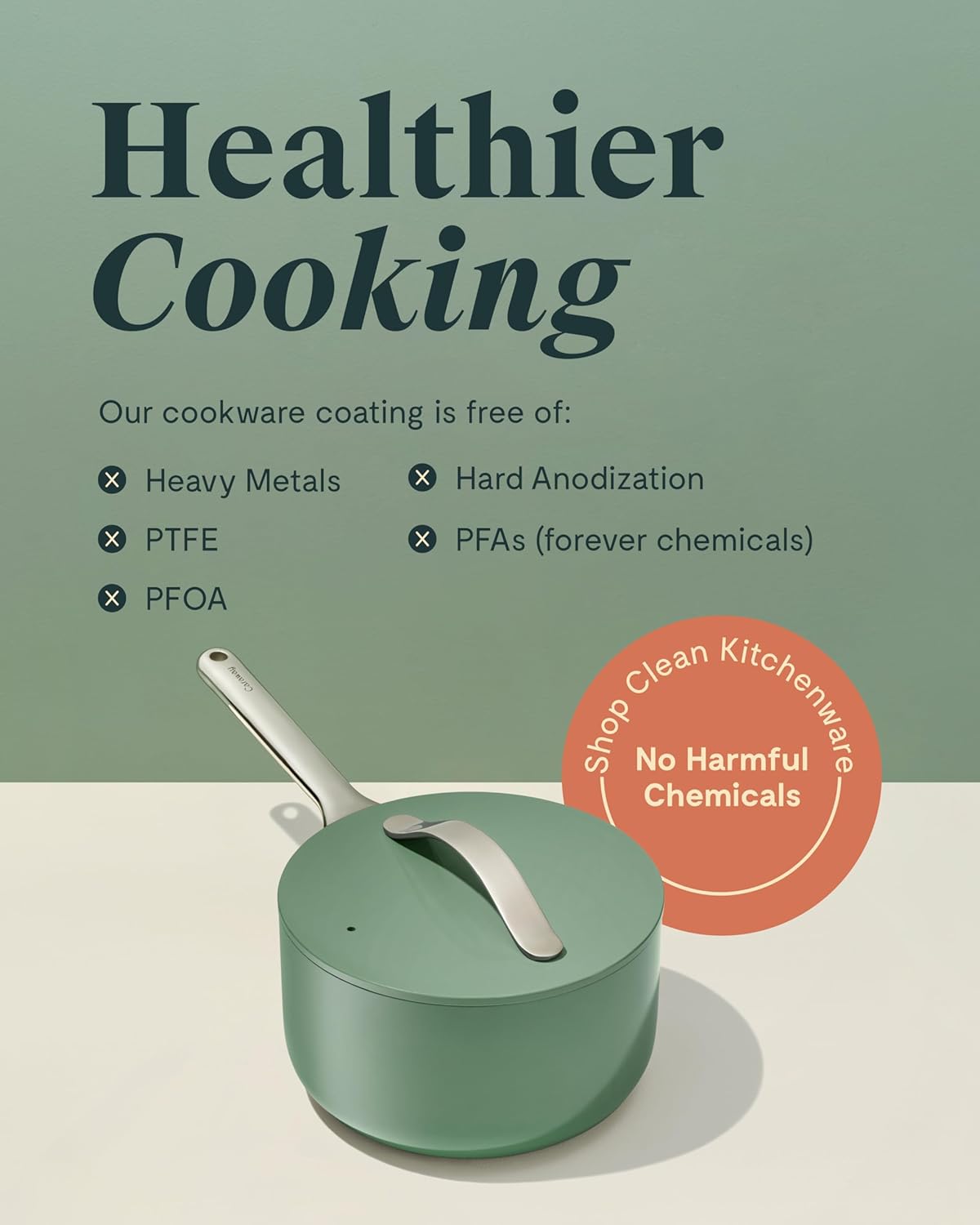 Caraway Nonstick Ceramic Sauce Pan with Lid (3 qt) - Non Toxic, PTFE & PFOA Free - Oven Safe & Compatible with All Stovetops (Gas, Electric & Induction) - Sage