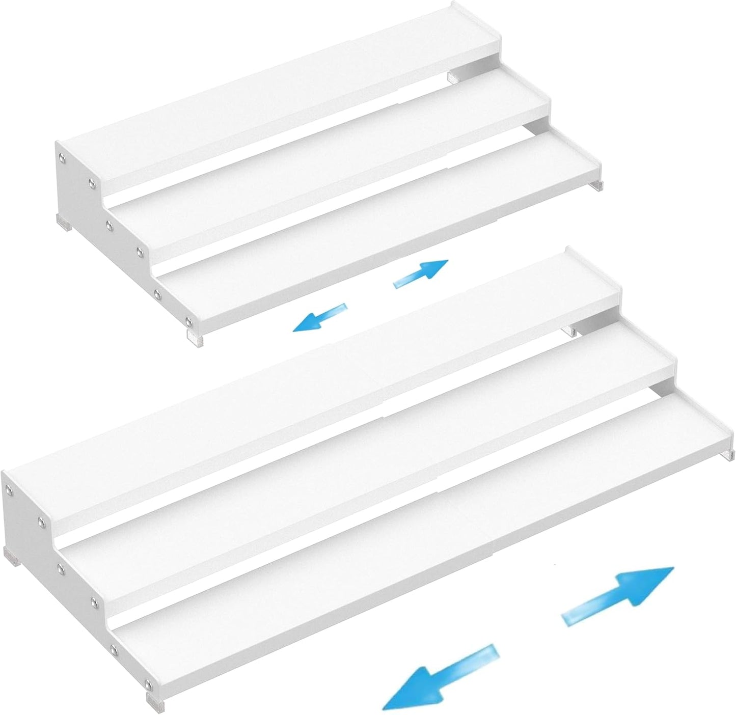 Expandable Spice Rack Storage organizer with 3-Tier step shelf cabinet,seasoning racks organizion.Great for Kitchen countertop shelves,Pantry and more(2Packs/White)