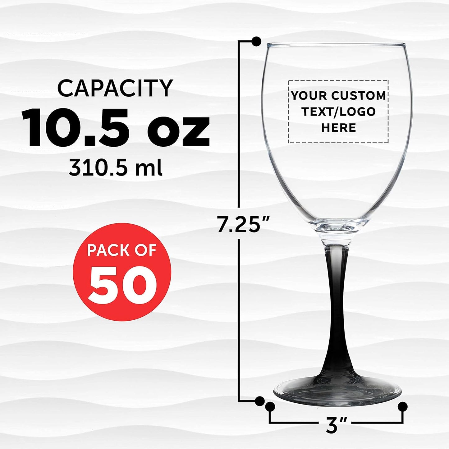 Custom Nuance Wine Glasses by ARC 10.5 oz. Set of 50, Personalized Bulk Pack - Restaurant Glassware, Perfect for Red Wine, White Wine, Cocktails - Black
