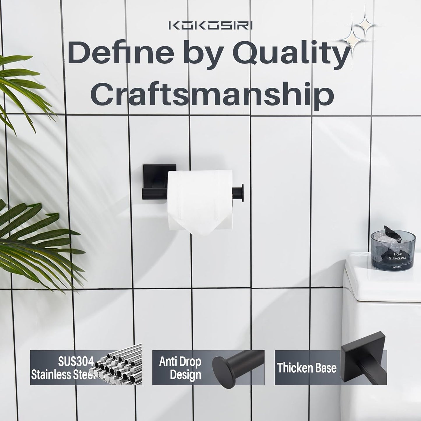 KOKOSIRI Toilet Paper Holder for Bathroom Toilet Roll Holder Hold Mega Rolls Wall Mounted, Matte Black Stainless Steel 2 Pack, B2008BK-P2