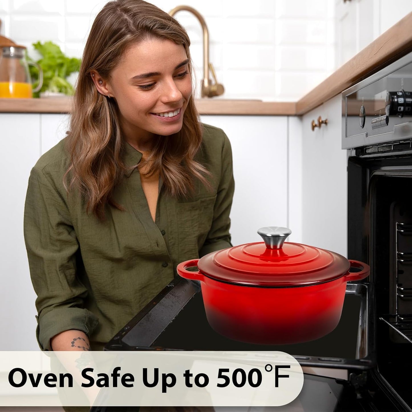 Romswi Enameled Cast Iron Dutch Oven Set - 3qt & 5.5qt Dual Combo - 7-Layer Professional Grade Dutch oven pot with lid - Oven Safe for Braising, Stews, Roasting, Bread Baking - Red Bread Dutch Oven