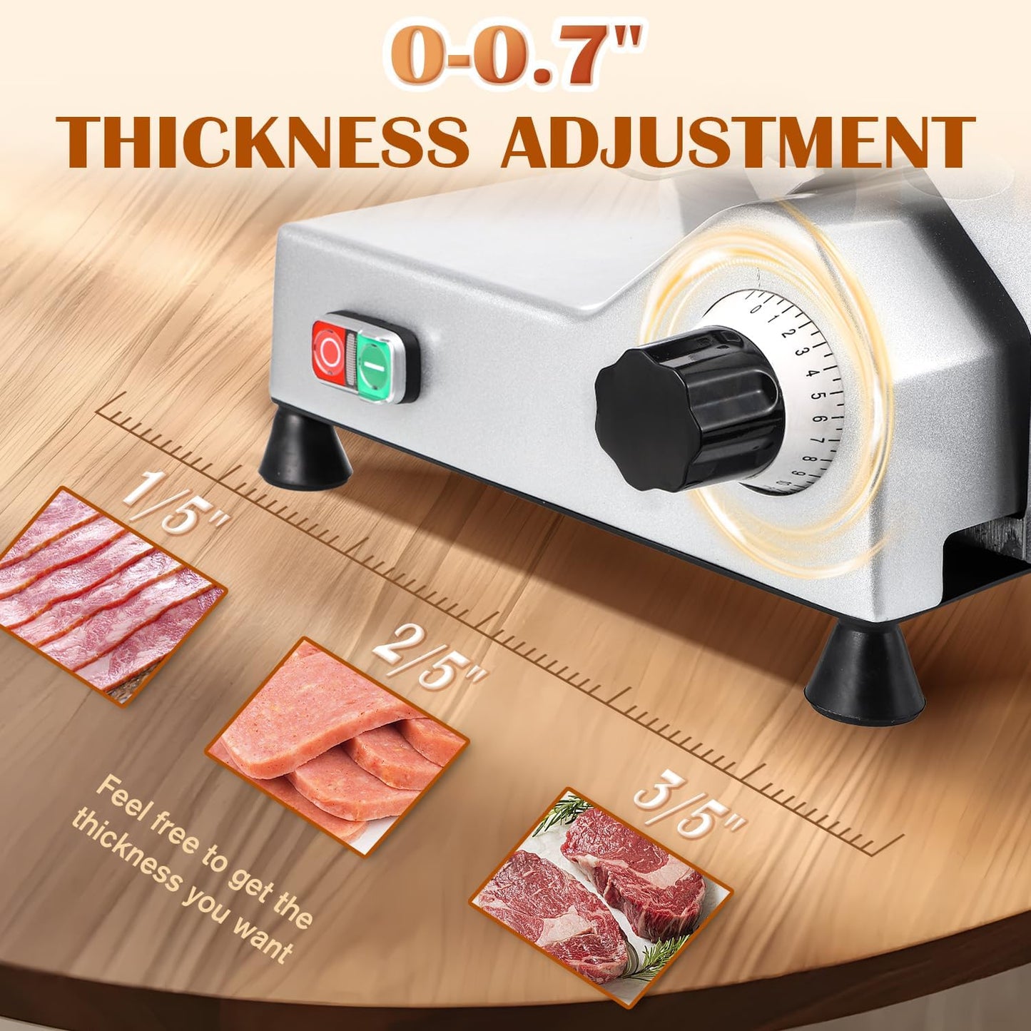 CGOLDENWALL Commercial Meat Slicer Machine, 240W 0-0.7" Adjustable Thickness Electric Deli Meat Cheese Food Slicer, 10" Semi-Auto Frozen Meat Slicer for Home, Copper Motor Low Noise Durable