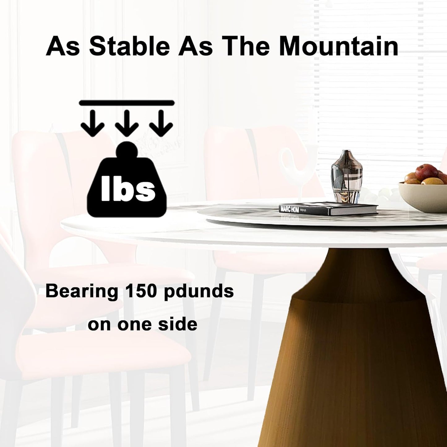 Montary 9 Piece Dining Table Chairs Set, Modern Dining Table Set of 8, Includes 59" D Marble Round Table with Bronzed Metal Cone Base, 8 Orange and Brown Dining Chairs for Home, Kitchen