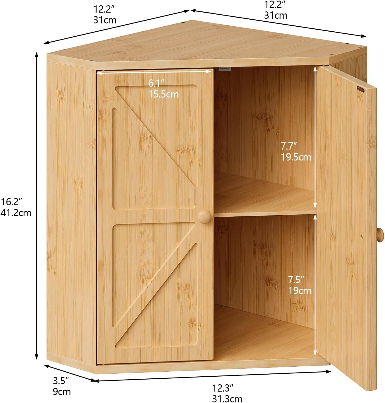 Corner Bread Box for Kitchen Counter Double Layer Bamboo Bread Storage Container Large Capacity Bread Storage Bin Farmhouse Breadbox Organizer (Bamboo Natural)