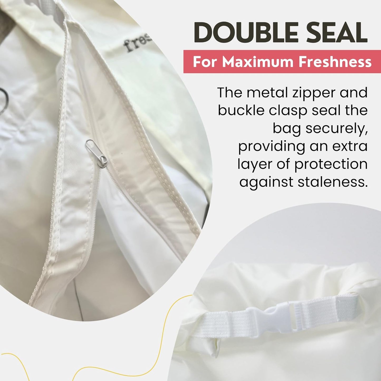 Reusable Bags for Homemade Bread Storage (2-Pack) - 13"W x 18"H - Plastic Fresh Bread Storage Bags - Metal Zipper & Buckle - Freezer Safe Bag, Machine Washable Sourdough Bag