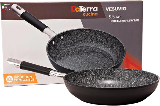 DaTerra Cucina - 9.5" Nonstick Ceramic Frying Pan - Made in Italy - Oven & Induction Safe - High Heat Resistant Nonstick Cookware - Dishwasher Safe - Volcanic Black Speckled