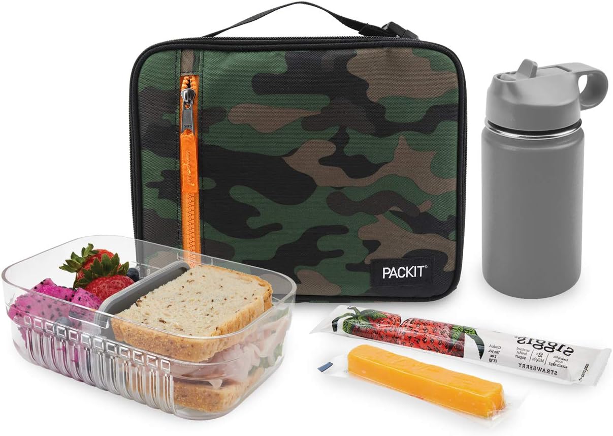PackIt Freezable Classic Lunch Box, Camo, Built with EcoFreeze Technology, Collapsible, Reusable, Zip Closure With Zip Front Pocket and Buckle Handle, Perfect for Lunches