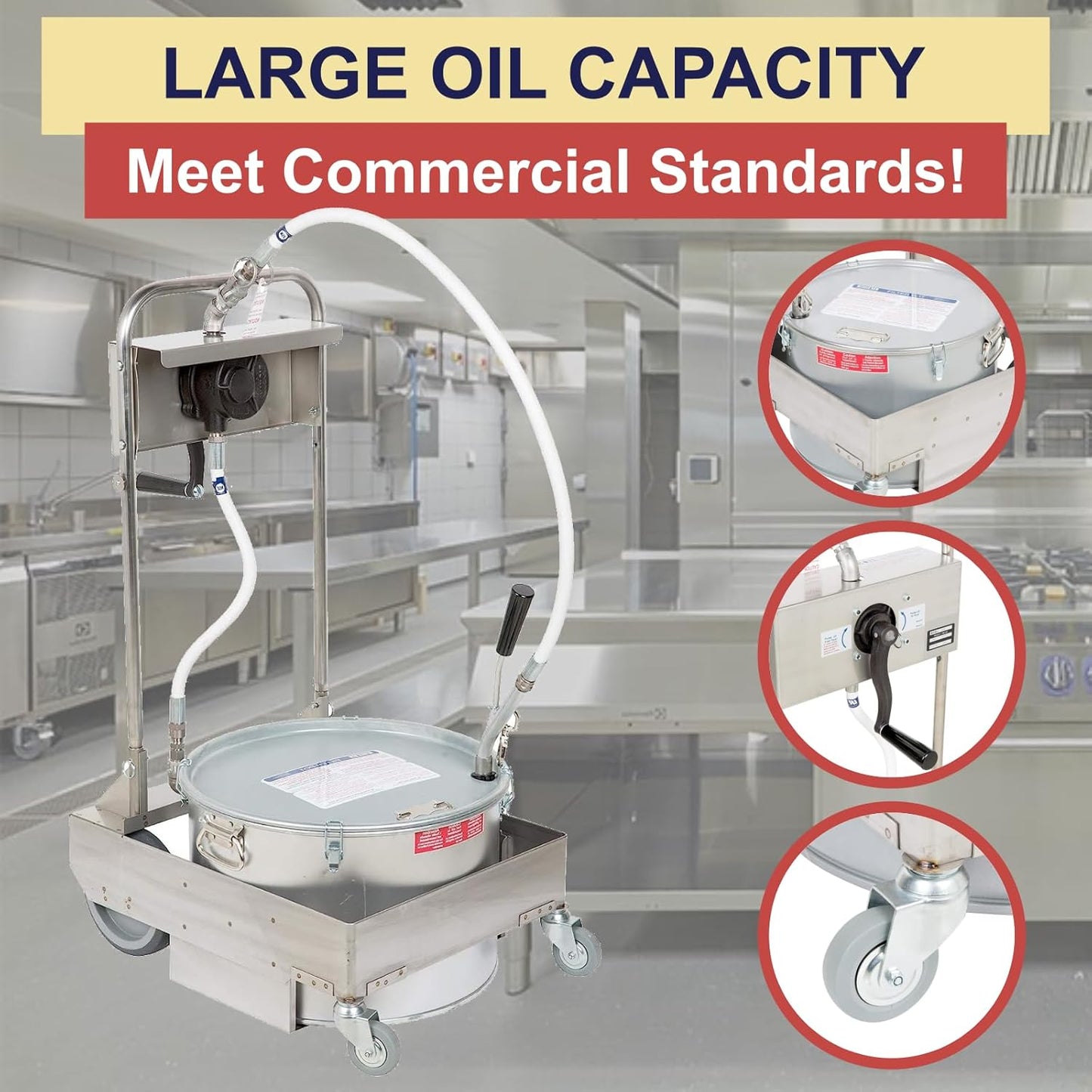 MirOil 75HD Fryer Oil Filter Machine w/Discard Trolley & Hand Operated Pump, Filtration System for Deep Fryer for Catering, Restaurant & Food Trucks, Portable Oil Filter Machine for 75lb Fryer Grease