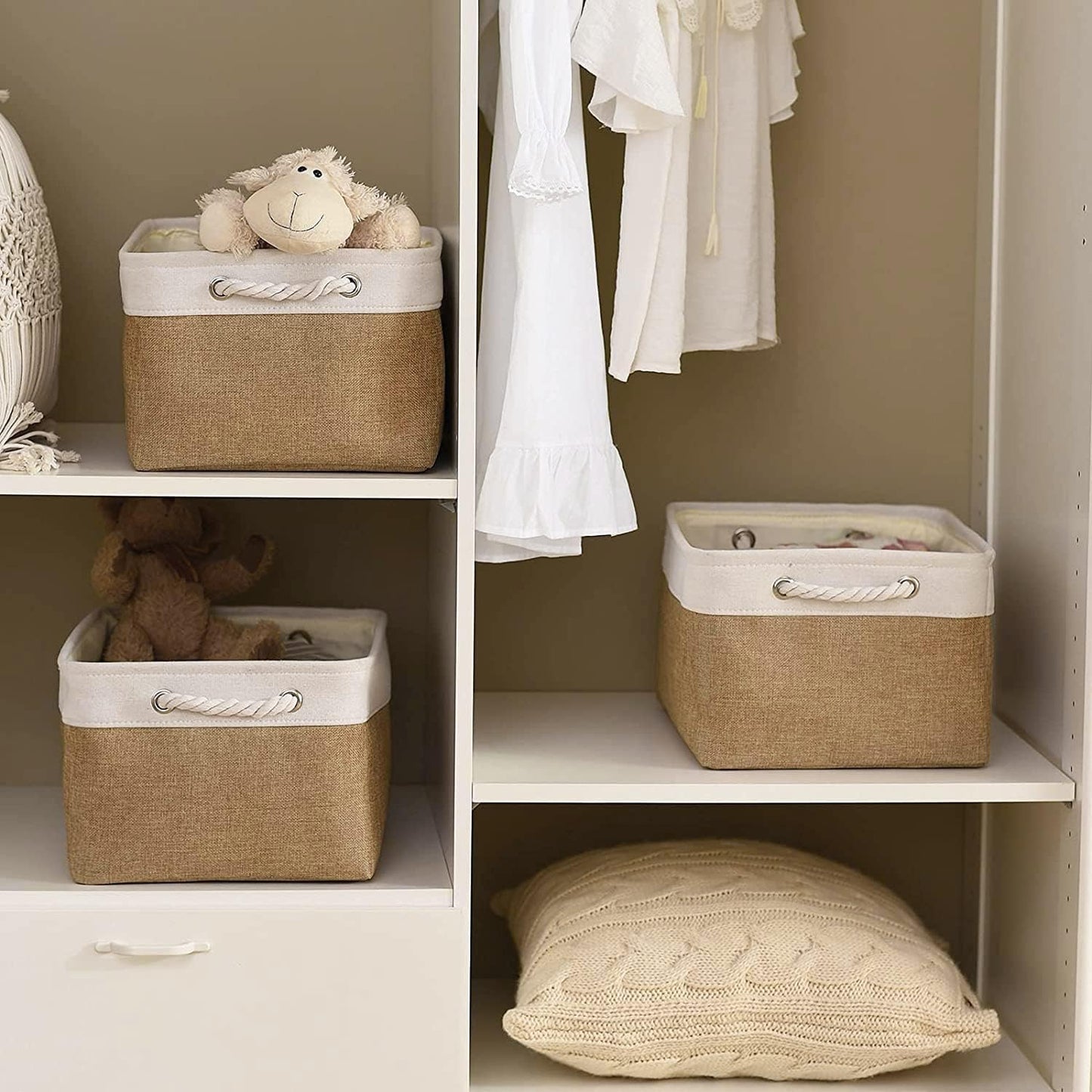 Storage Basket Fabric Sturdy Canvas Storage Bins Organizer with Handles for Clothes and Storage Foldable Storage Boxes Cubes