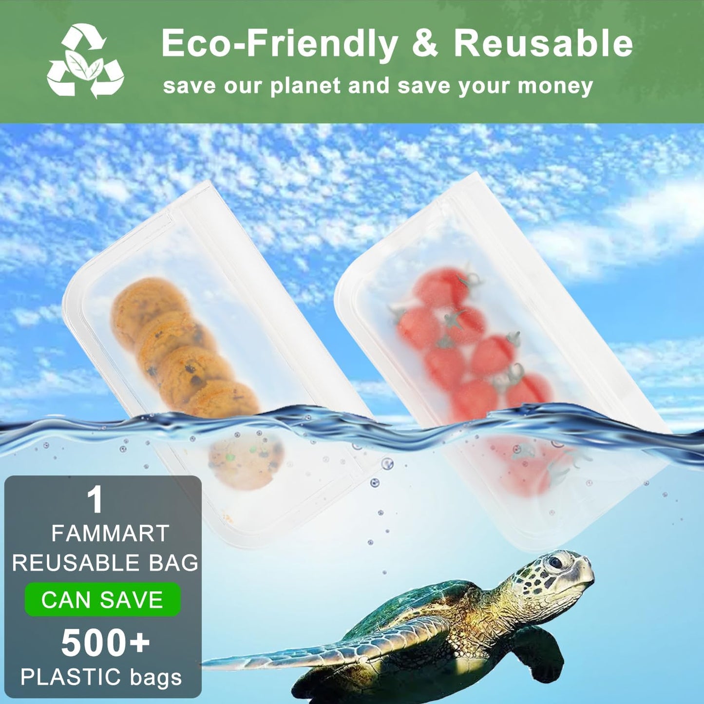 Clear Sandwich Bag/Snack Bag for Kids & Adults, Reusable Double Ziplock Cosmetic Bag,Makeup Travel Bag for Women Girls, Leakproof, Washable, Food Safe, BPA Free (2-Pack, Clear)