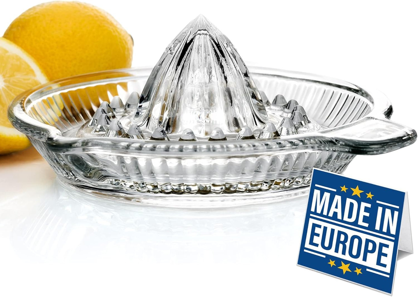 Crystalia Lemon Squeezer, Small Citrus Juicer, Extractor Manual Hand with Handle and Pour Spout, Lead-Free Heavyweight Crystal Clear Glass