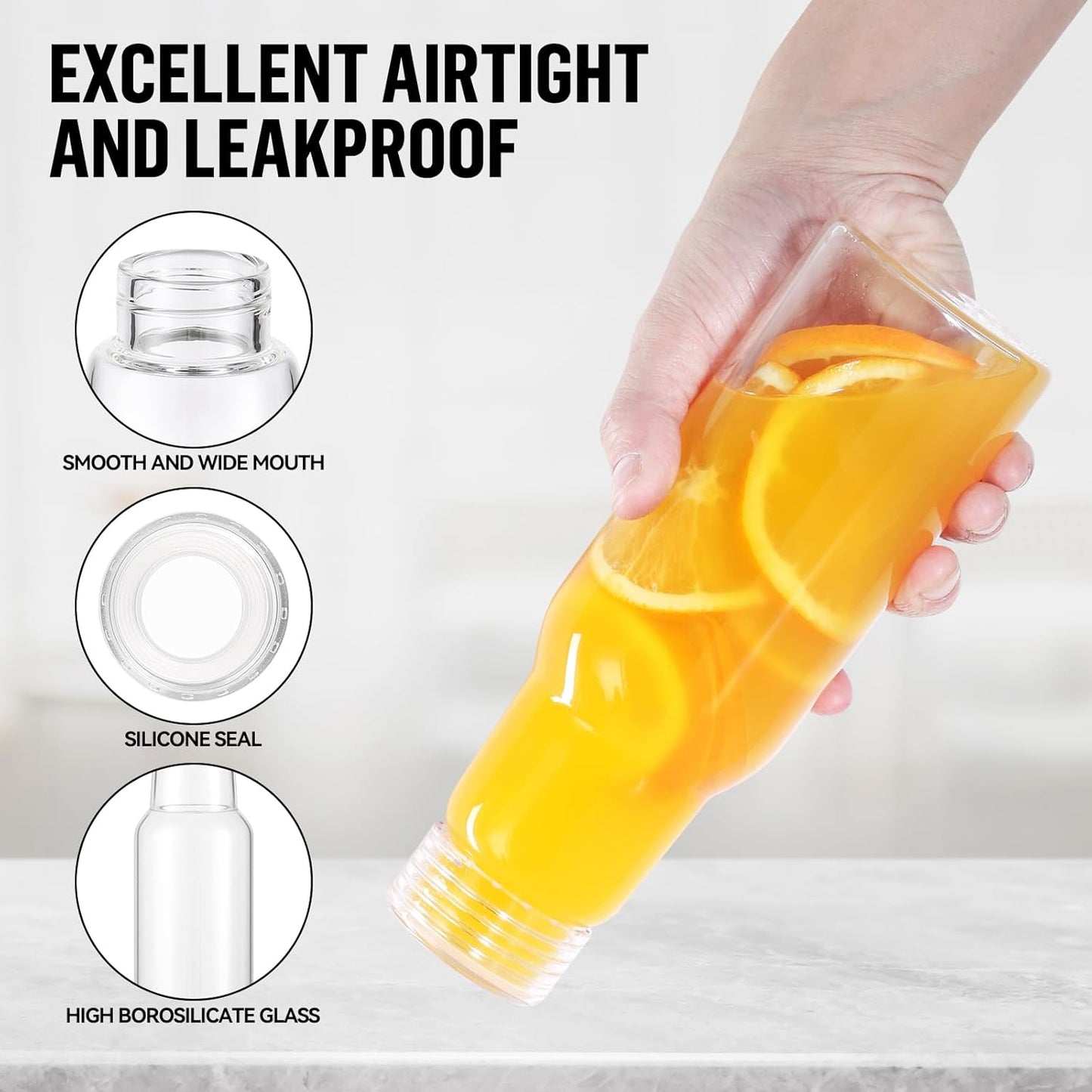 17 Oz Glass Juice Bottles with Lids, Glass Bottles, BPA Free, Borosilicate Glass for Juicing, Smoothies, Infused Water, Beverage Storage, Shaker Bottles (1 Pack)