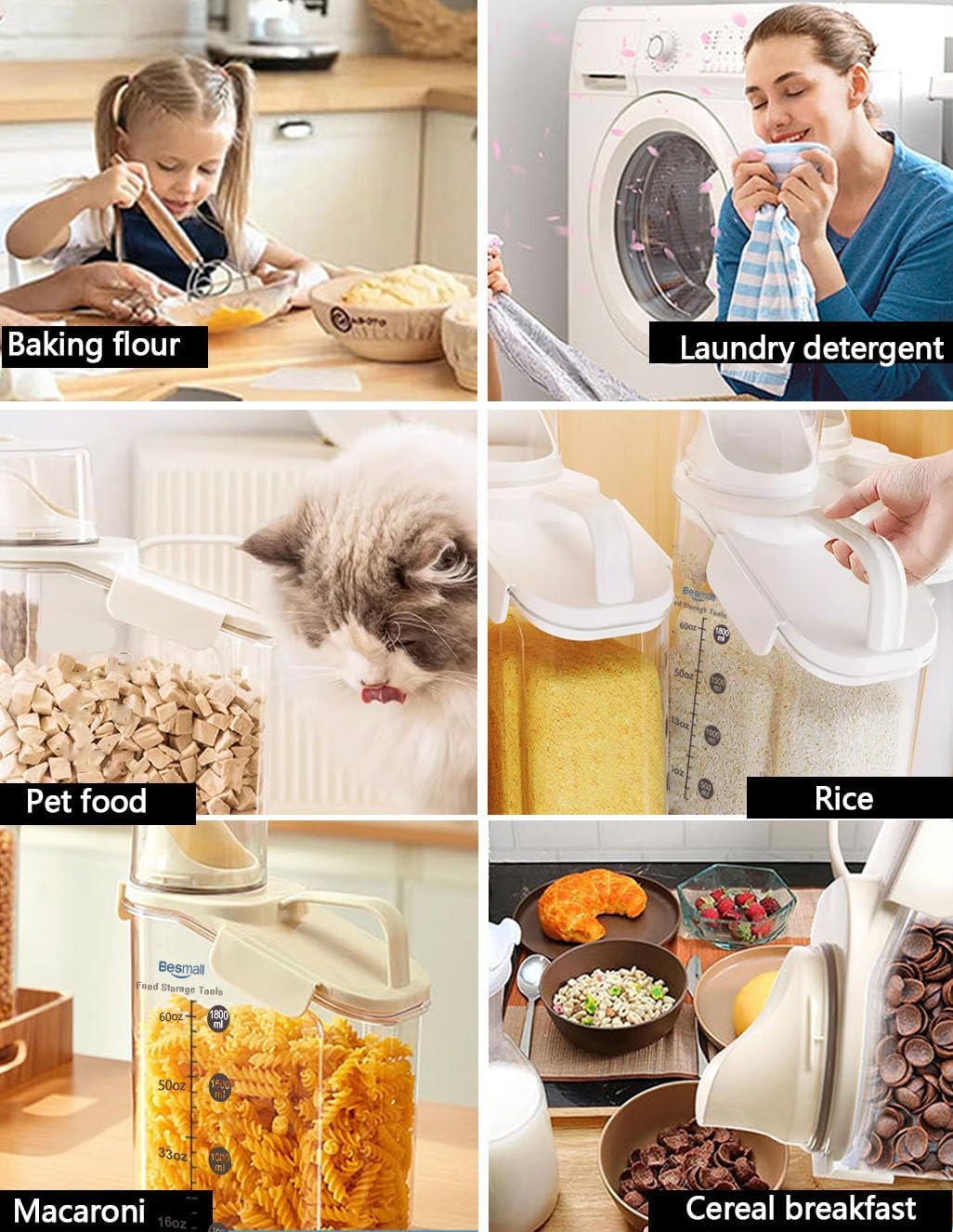 Cereal Containers Storage with Pour Spout Airtight Food Storage Containers with Lid Air Tight Cereal Dispenser Sealed Kitchen Canisters for Nuts Flour Sugar Beans Dry Food, Bpa Free 1.6L