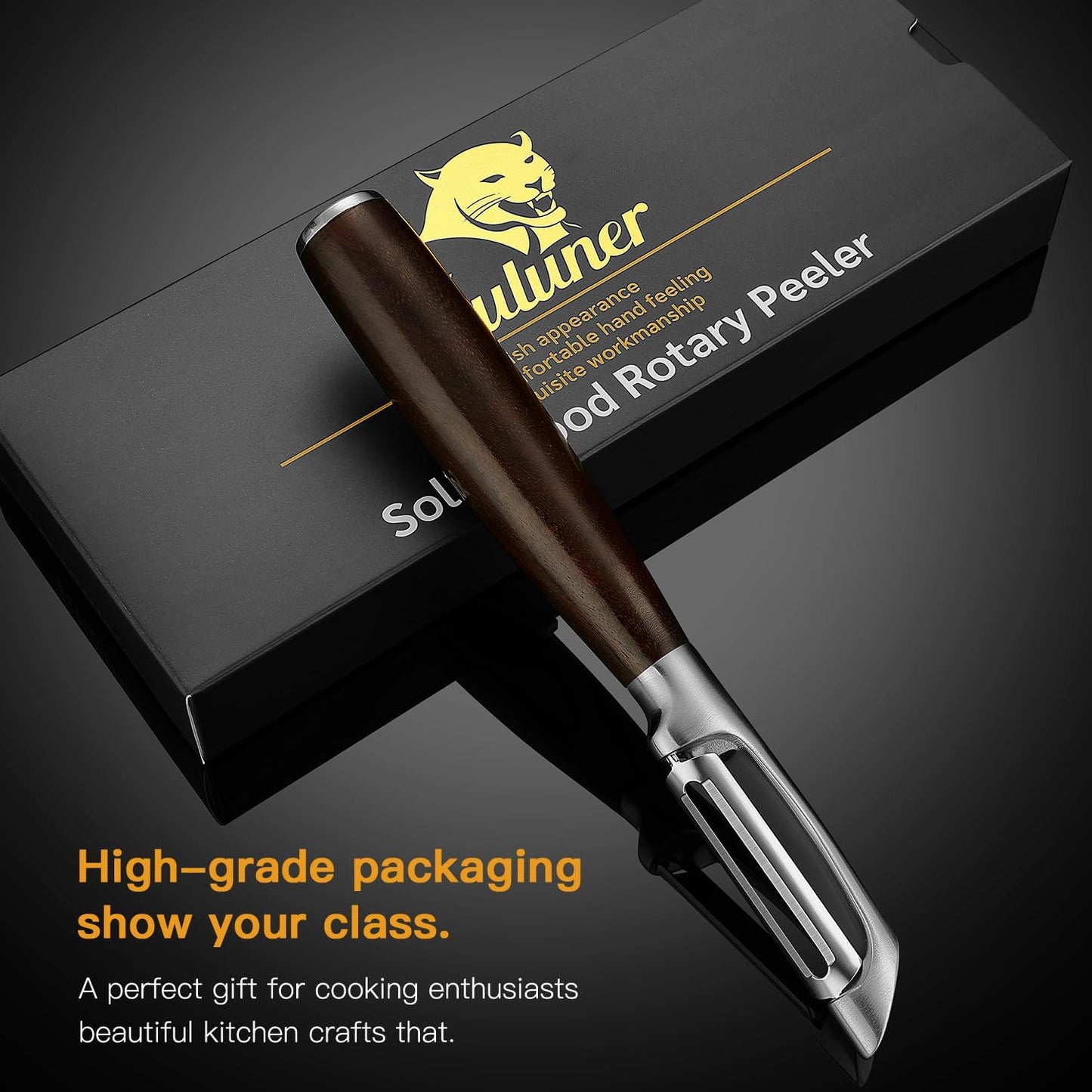 Premium I Type 304 Stainless Steel Multifunctional Kitchen Peeler Real Wood Handle Ultra Sharp Blade Vegetable Potato Apple(Carbonized Wood)