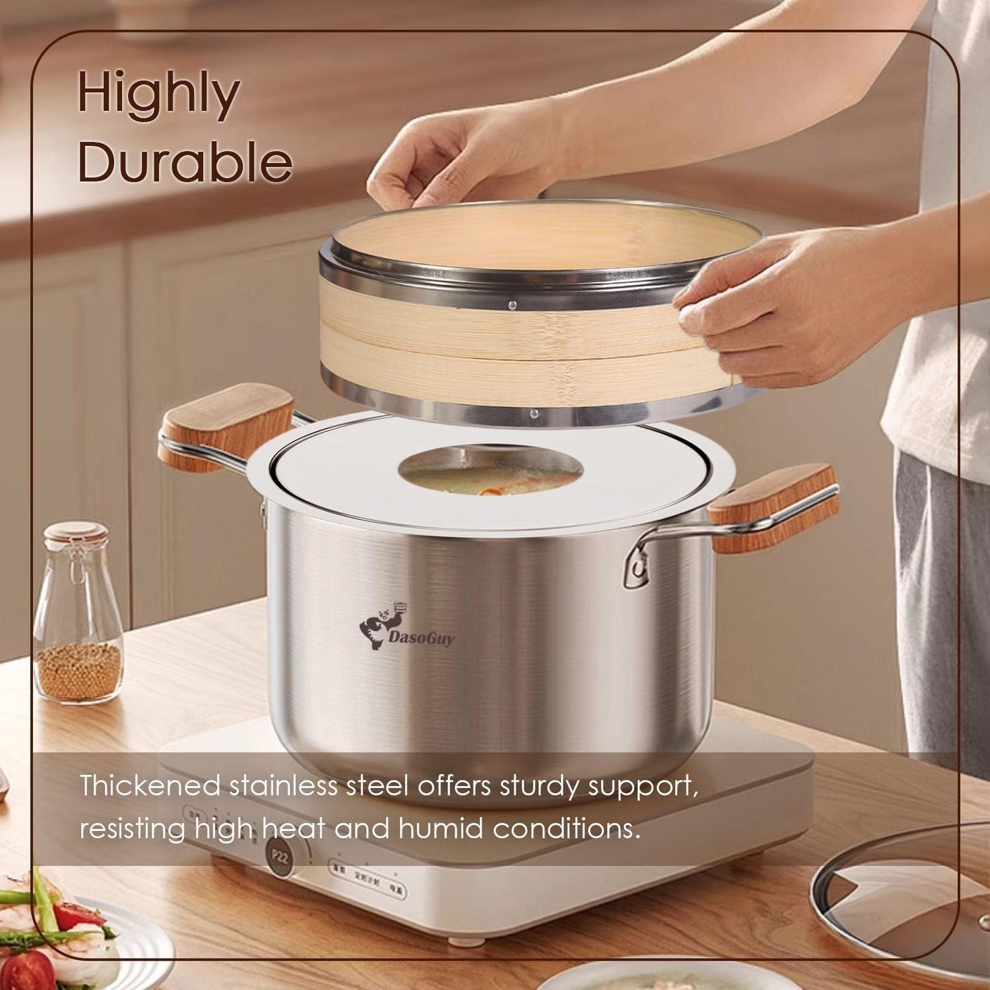 Stainless Steel Steamer Adapter, Fits 7 to 12 Inch Bamboo Steamer Basket, Steaming Ring for Asian Food, Cooking Dumpling, Dim Sum, Rice, Veggies, Vegetable, Chinese Steam Pot