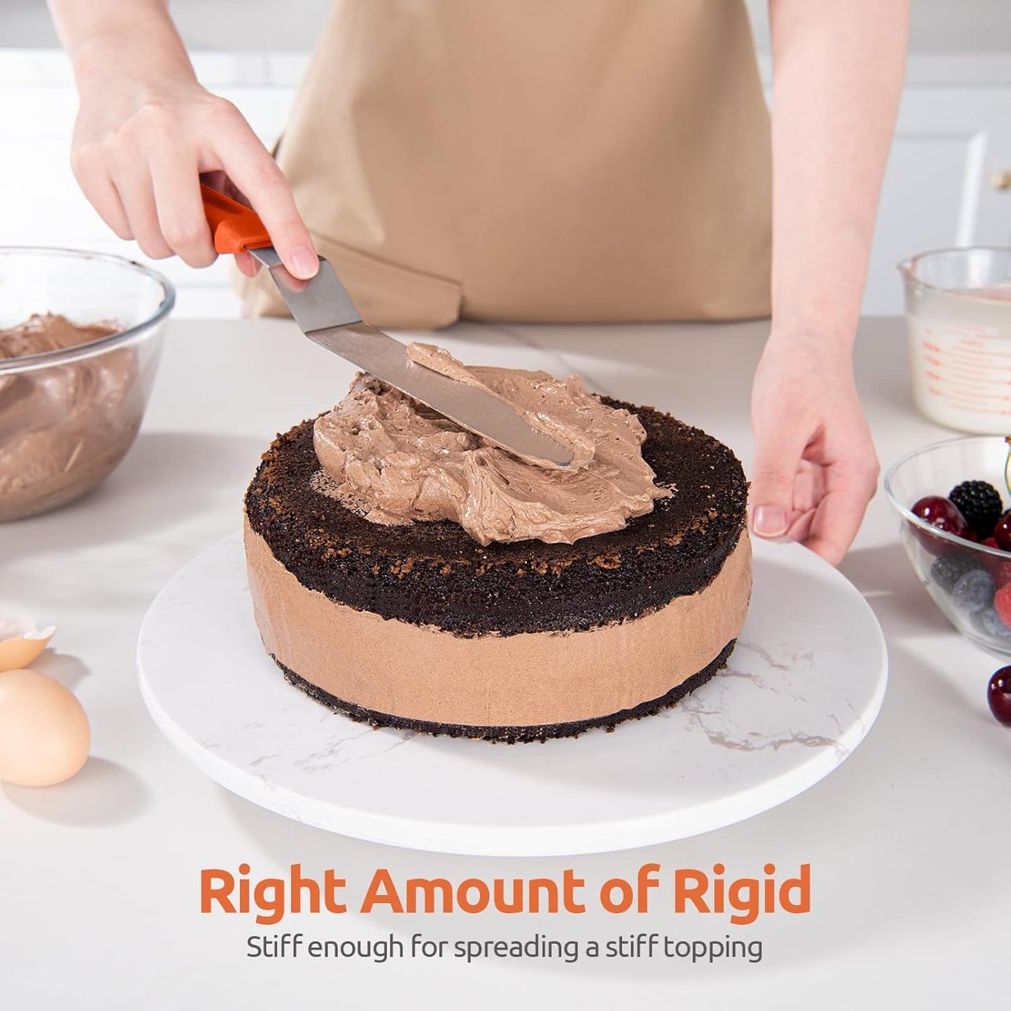 Icing Spatula, U-Taste Offset Spatula Set with 6", 8", 10" Blade,Stainless Steel Angled Cake Decorating Frosting Spatula Set of 3 (Orange)