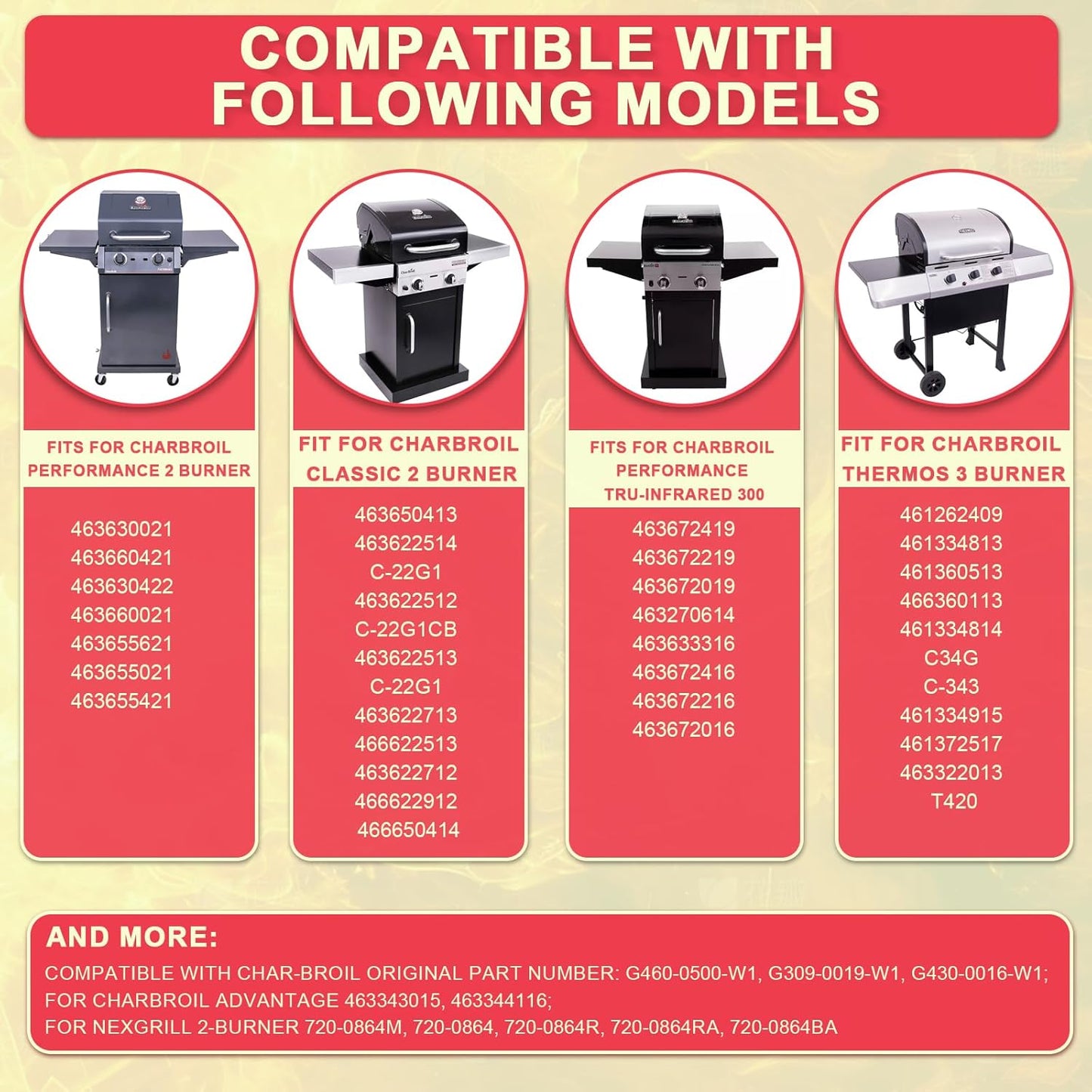 Full-Size Griddle Inserts for Charbroil Performance 2 Burner 463251414 463660421 463630422 463655621, Flat Top Griddle for Char-Broil 463343015 463622514 463631410 463251414 G460-0500-W1 G430-0016-W1