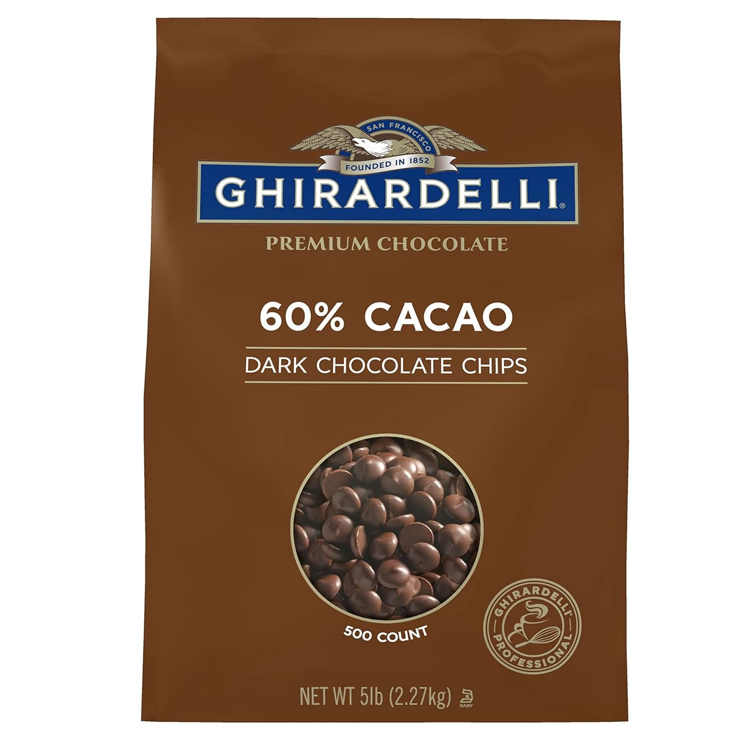 Ghirardelli Chocolate Company 60% Cacao Dark Chocolate Chips, 5lb (Pack of 2)