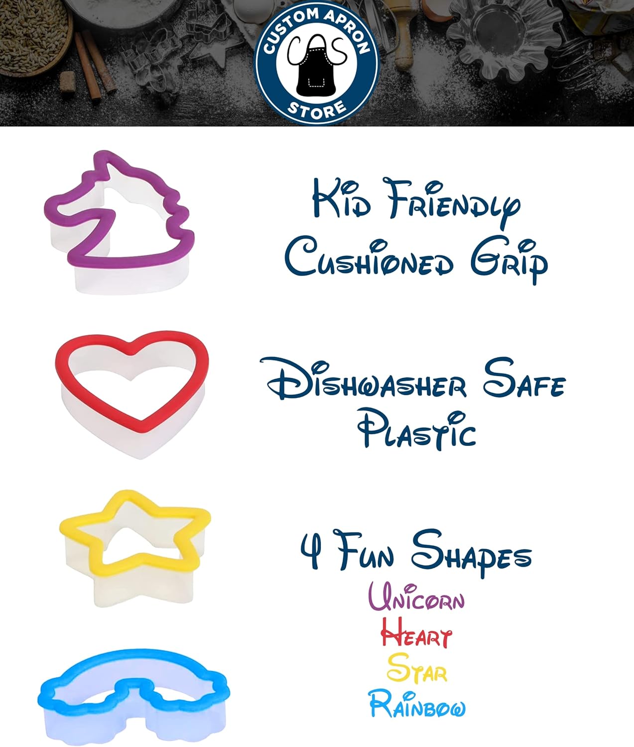 Personalized Kids Apron and Cookie Cutter Bundle | Includes: Custom Chef Apron for Kids | 4 Cookie Cutters