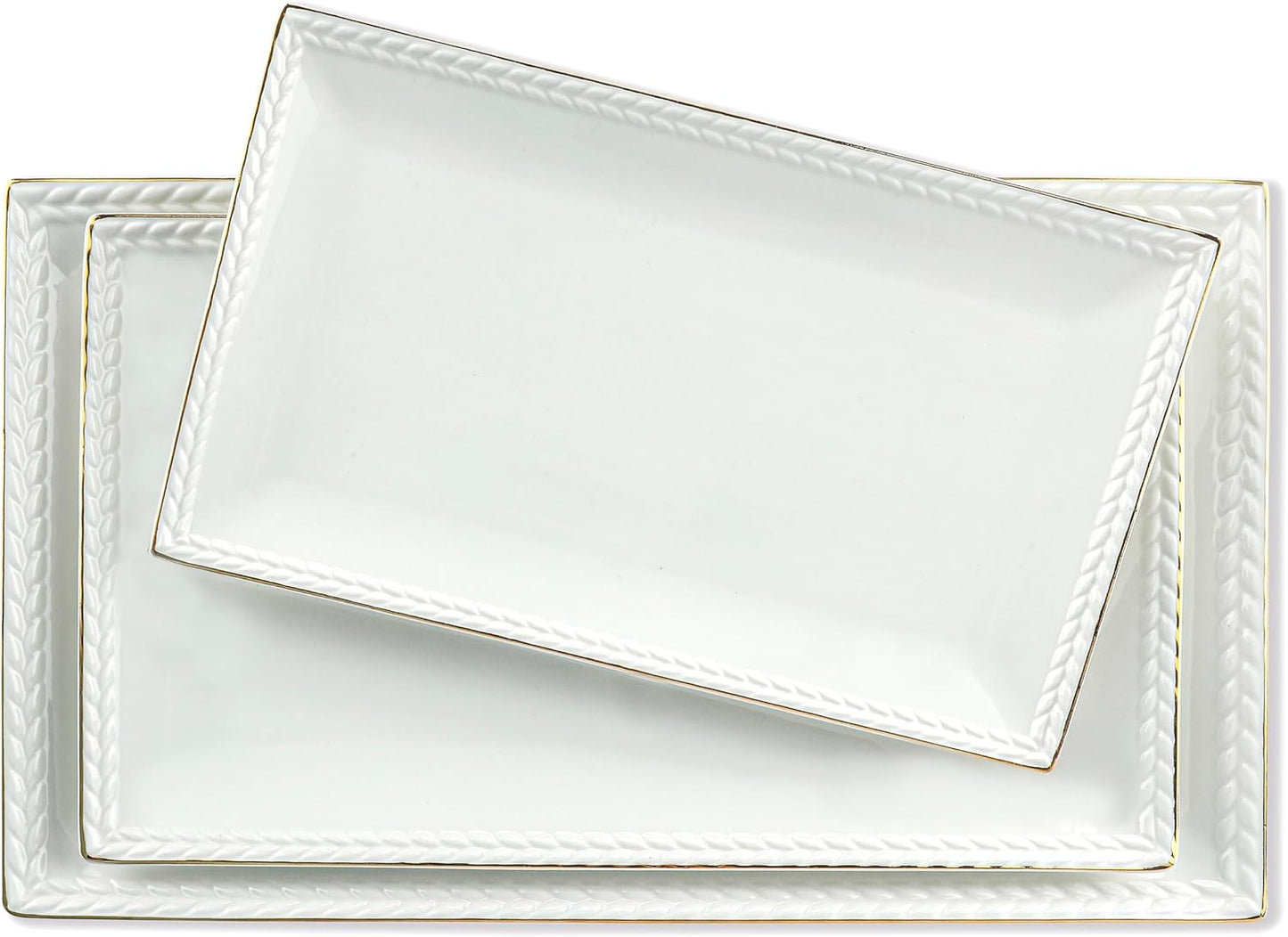 Kassel Ceramic Serving Platter Set | 14”/12” /10” Rectangular Serving Trays for Entertaining at Parties and Weddings | Oven Safe Large Serving Trays for Tacos, Steak, and Cake