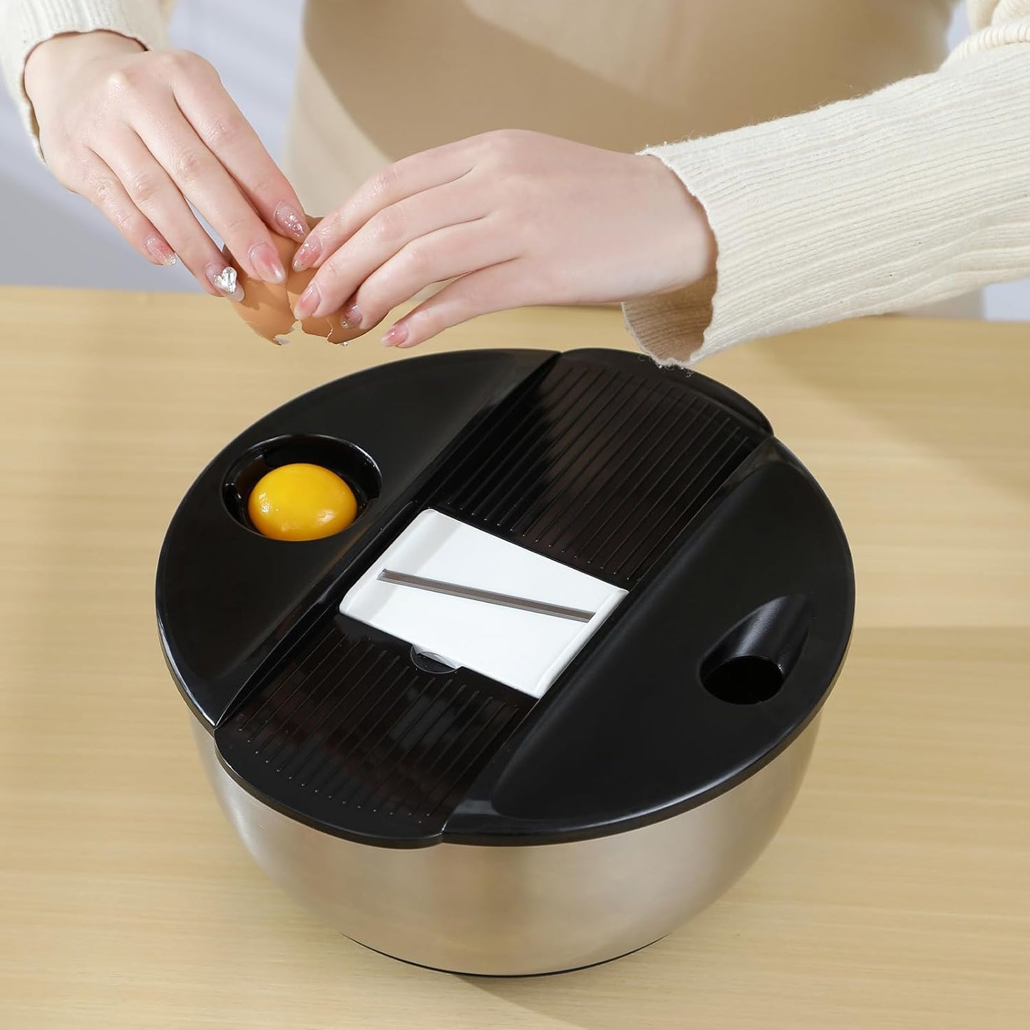 supernal Salad Spinner Stainless Steel Large,Vegetable Washer with 5.3 Qt Bowl,Salad Chopper Bowl,Nesting Bowls with Graters,Large Mixing Bowl Bowls for Kitchen With 5 Grater