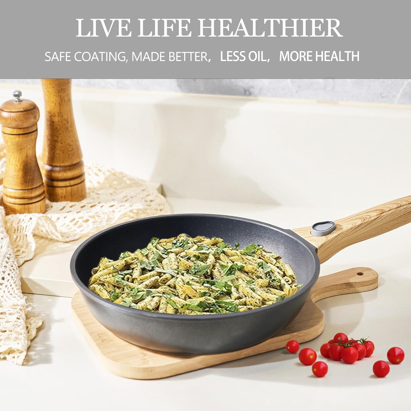 9.5 Inch Non Stick Skillet With Removable Handle, Frying Pan Non Stick Detachable Handle, Oven and Dishwasher Safe Omelette Pan, Egg Frying Pans Cooking Pan For All Cooktops (Granite, Round)