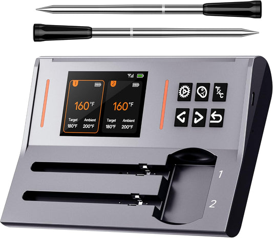 Dual Probes Meat Thermometer, Smart Digital Magnetic Standalone Base, Bluetooth Wireless Meat Thermometer Remote Tracking and Real-Time Readings, iOS and Android, for Grill, BBQ, Smoker