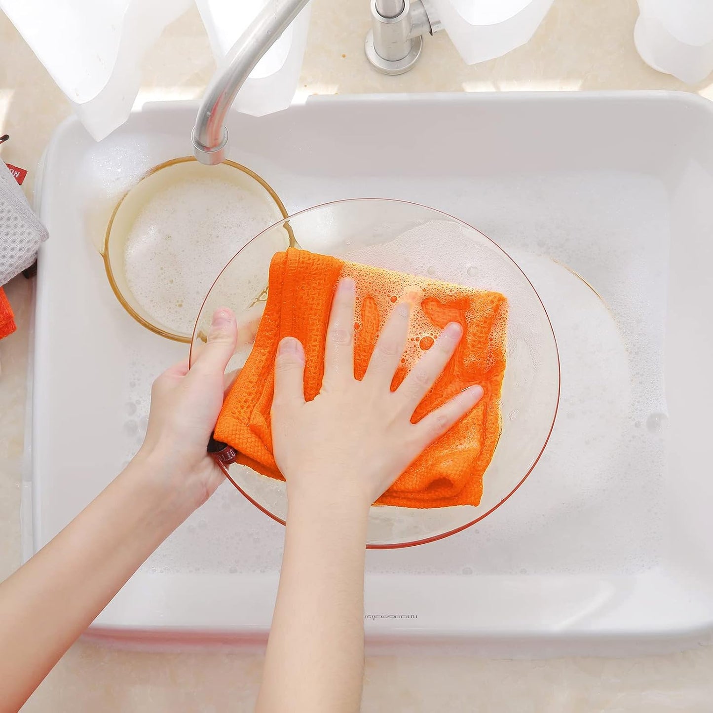 Homaxy 100% Cotton Waffle Weave Kitchen Dish Cloths, Ultra Soft Absorbent Quick Drying Dish Towels, 12 x 12 Inches, 8-Pack, Orange