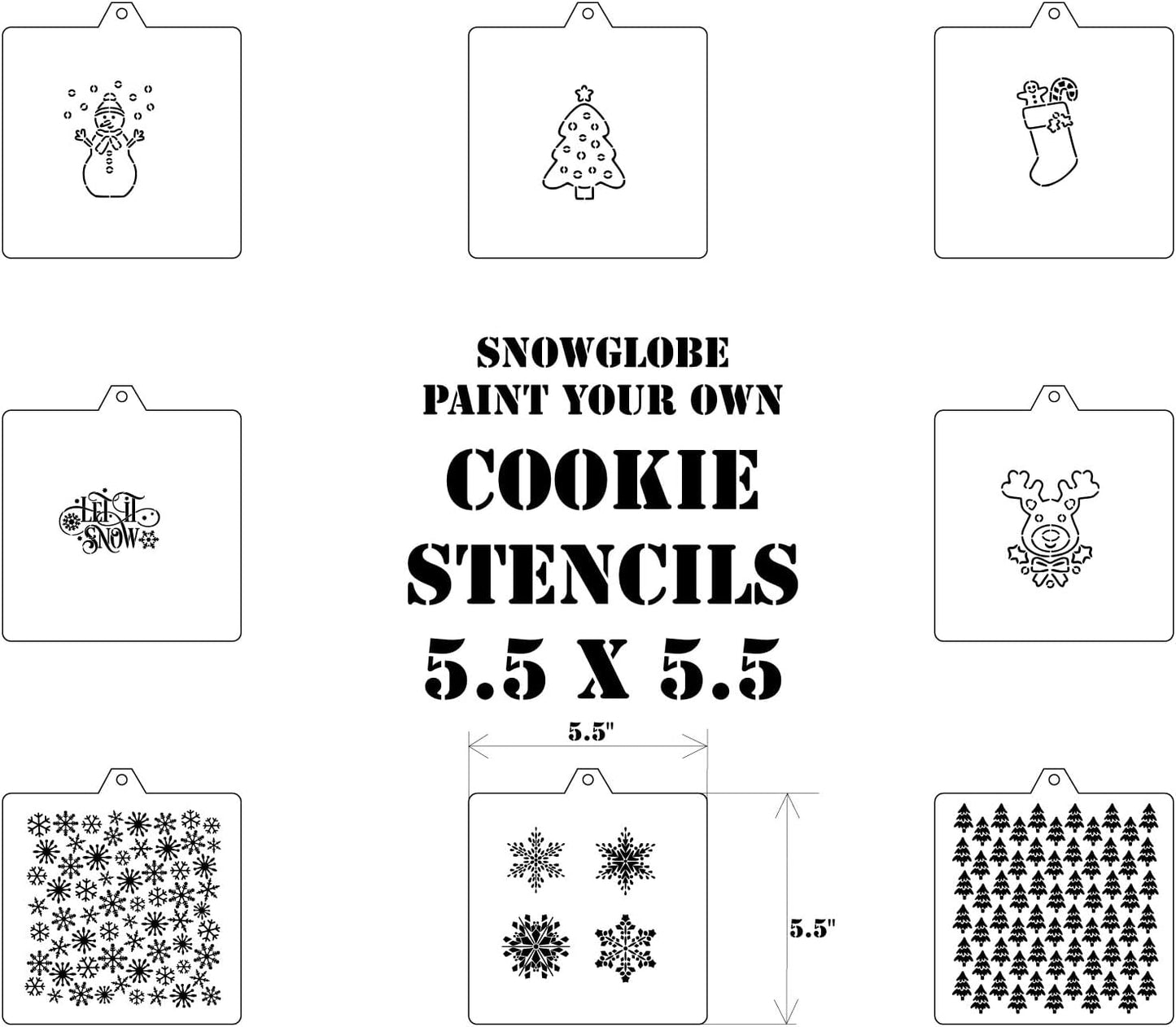 Cookie Cutter and Stencil Set Bundle Kit PYO Cookies Paint Your Own Diy Bakery Fondant Sugar Happy Birthday Wedding Baby Candle Kids Painting Coloring Pages Comb (Winter)