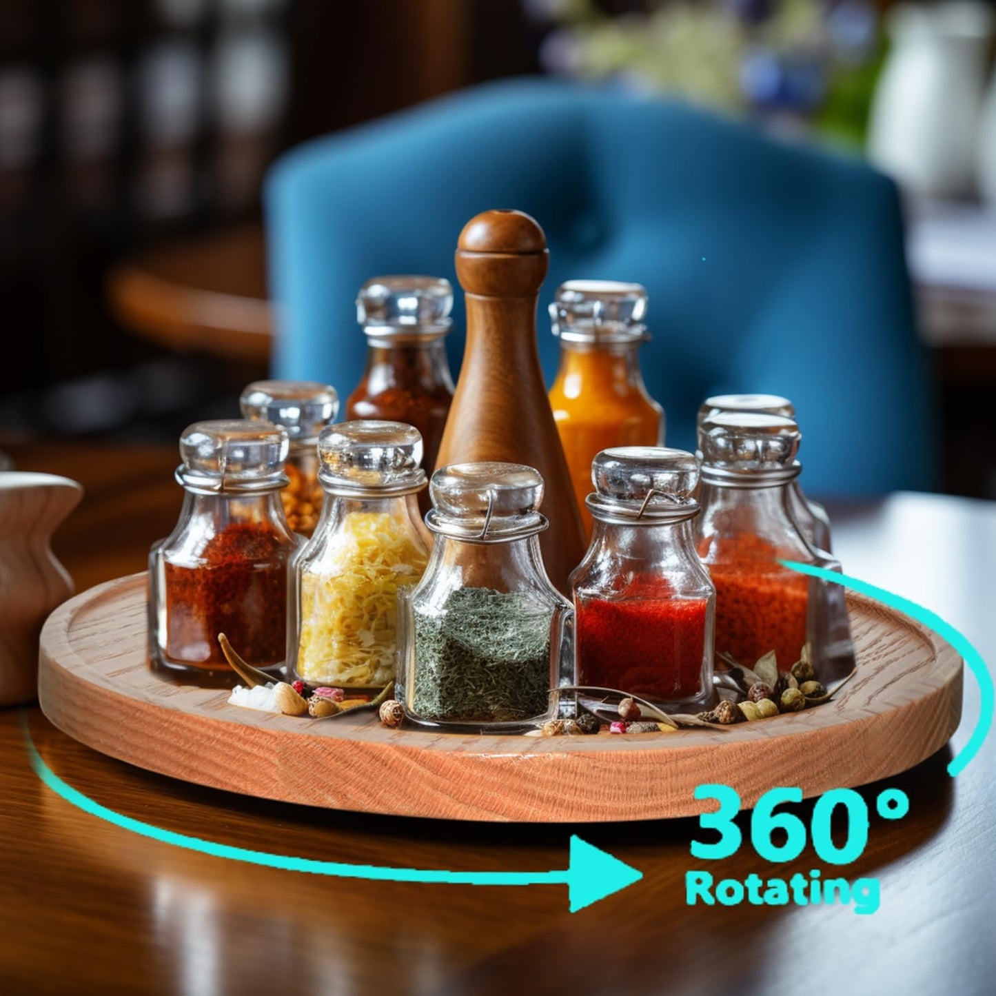 9" USA Oak Wood Lazy Susan Organizer Kitchen Turntable for Cabinet Pantry Table Organize