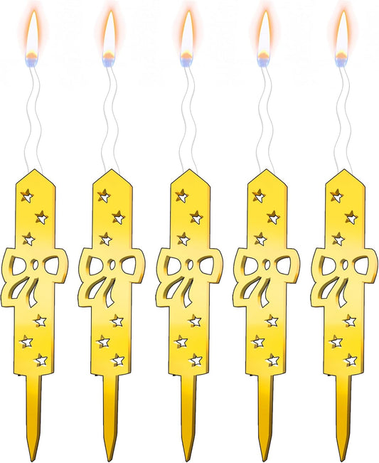 Set of 5 Reusable Gold Romantic Cake Candle - Luxury Cake Topper Candle for Birthdays, Weddings & Anniversaries - Reusable Food Safe Acrylic, Shiny Mirror Finish - Happy Birthday Cake Topper Decor