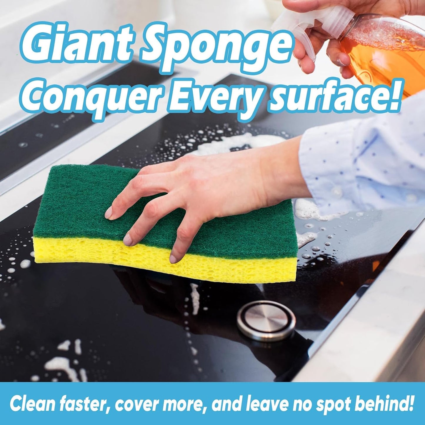 AIDEA XL Scrub Sponges 6Count, Heavy Duty Sponges for Dishes, Extra Large Sponge for Cleaning Kitchen and Household, Heavy Duty Sponge Safe for Non-Coated Cookware, Cleaning Power for Bathroom, House