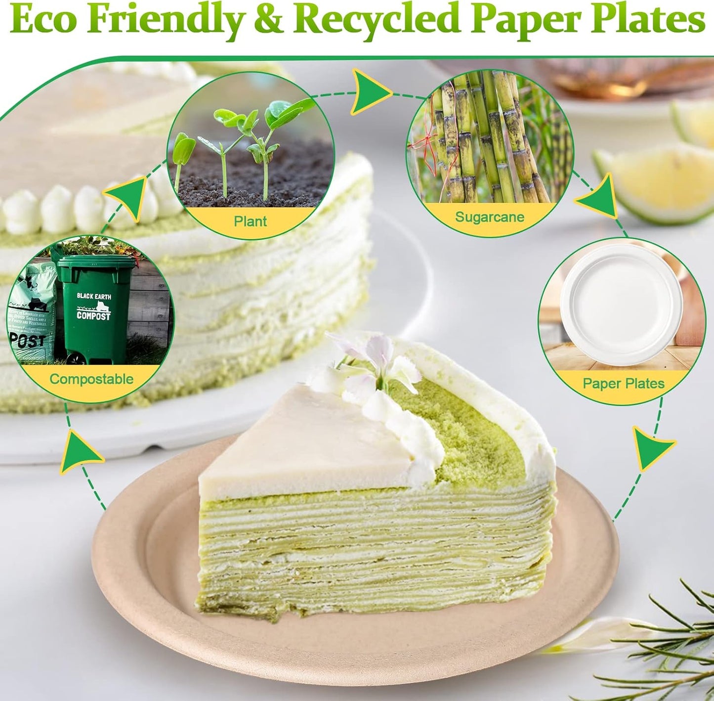 300 Pack Small Compostable Paper Plates, 6 inch, Dessert, Brown