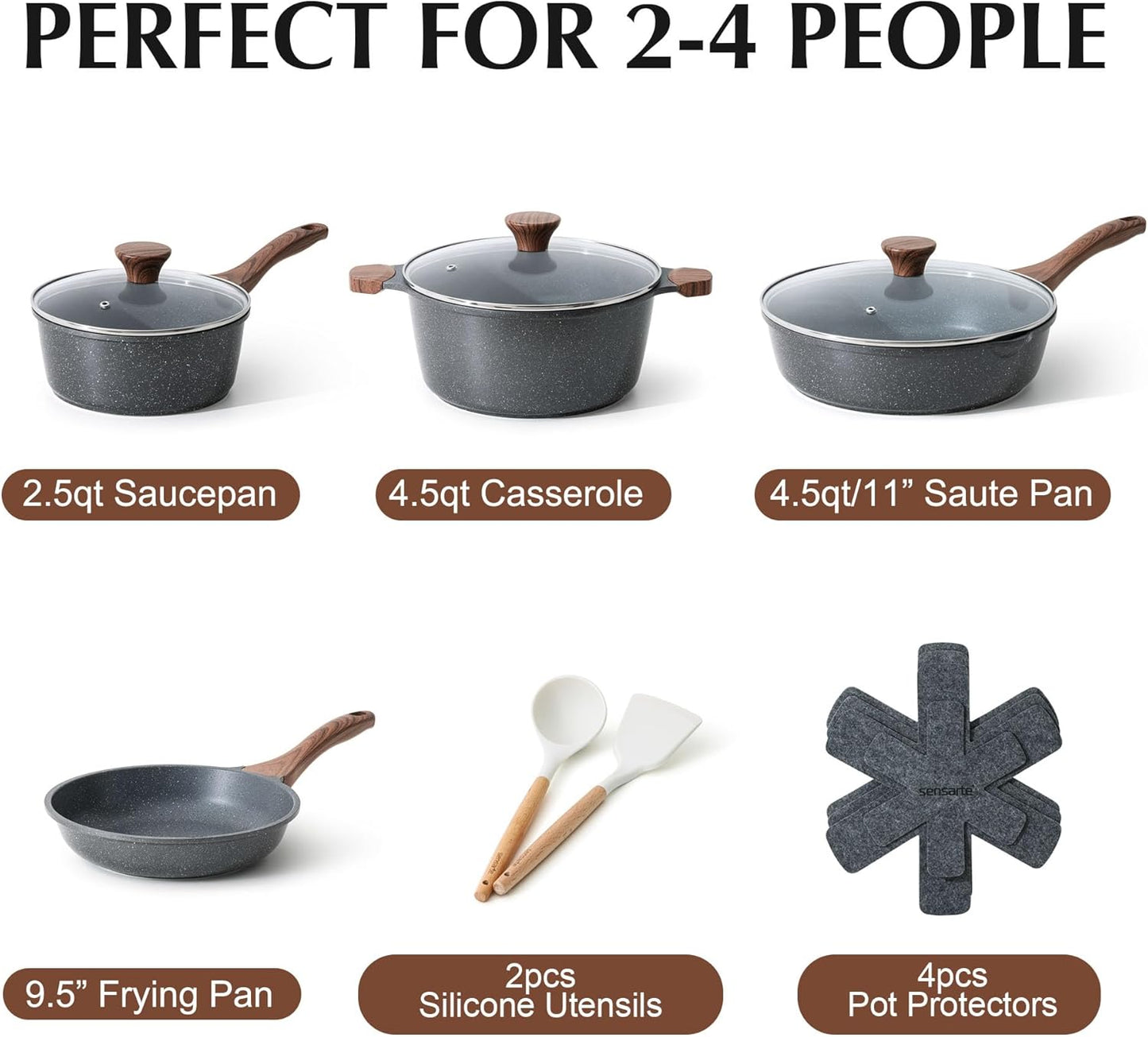 SENSARTE Nonstick Cookware Set 13-Piece, Non Stick Pots and Pans Set with Swiss Granite Coating, Healthy Kitchen Cooking Set, Stay-Cool Handles, PFOA Free