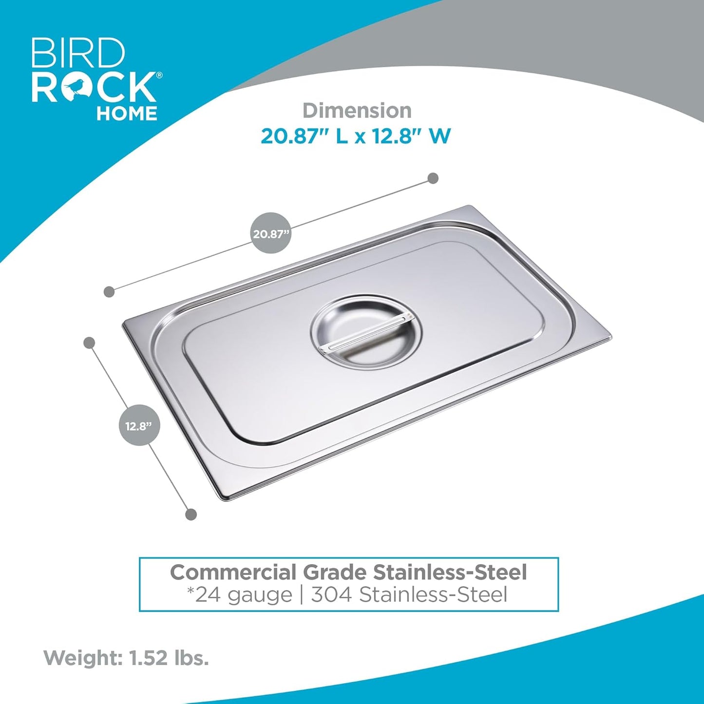 BIRDROCK HOME Stainless Steel Steam Table Pan Lids - Restaurant and Catering Supplies - 24 Gauge Steel - Perfect for Meal Prep, Cooking, and Food Storage Container - 6 Pack, Fits Full-Size Hotel Pans