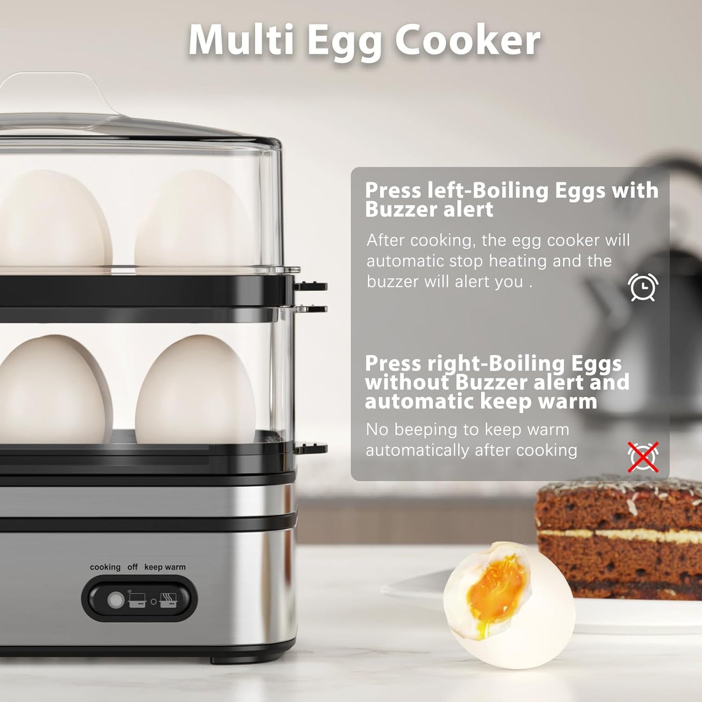 Rapid Egg Cooker Electric 12 Eggs Capacity, Soft, Medium, Hard Boiled, Poached, Omelet Maker Egg Poacher & Vegetable Steamer, BPA Free Tray