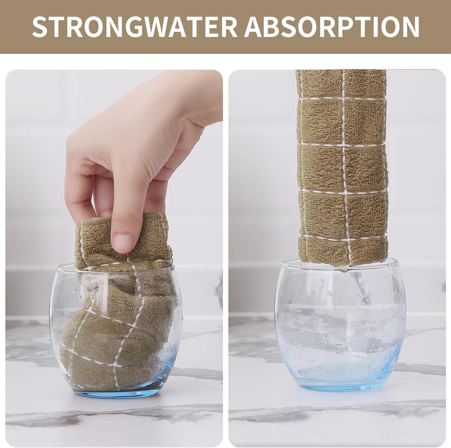 Homaxy 100% Cotton Terry Kitchen Towels(Tan, 13 x 28 inches), Checkered Designed, Soft and Super Absorbent Dish Towels, 8 Pack