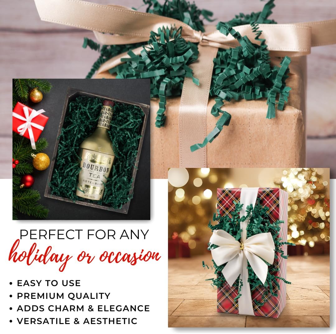 MagicWater Crinkle Cut Paper for Gift Baskets - 2LB - Forest Green - Perfect for Shredded Paper Filler, Basket Filler, Gift Boxes, Bridesmaid Gifts, Halloween Stuffers & More – Ideal for All Occasions